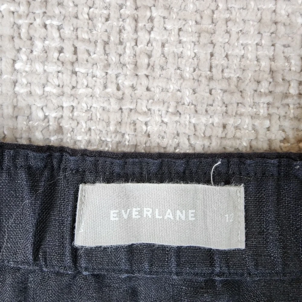 Everlane Linen Picnic Jumpsuit Womens 12 Black Button Belted Adjustable Straps